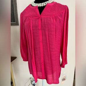 Nanette Lepore Hot Pink Button-Front Blouse